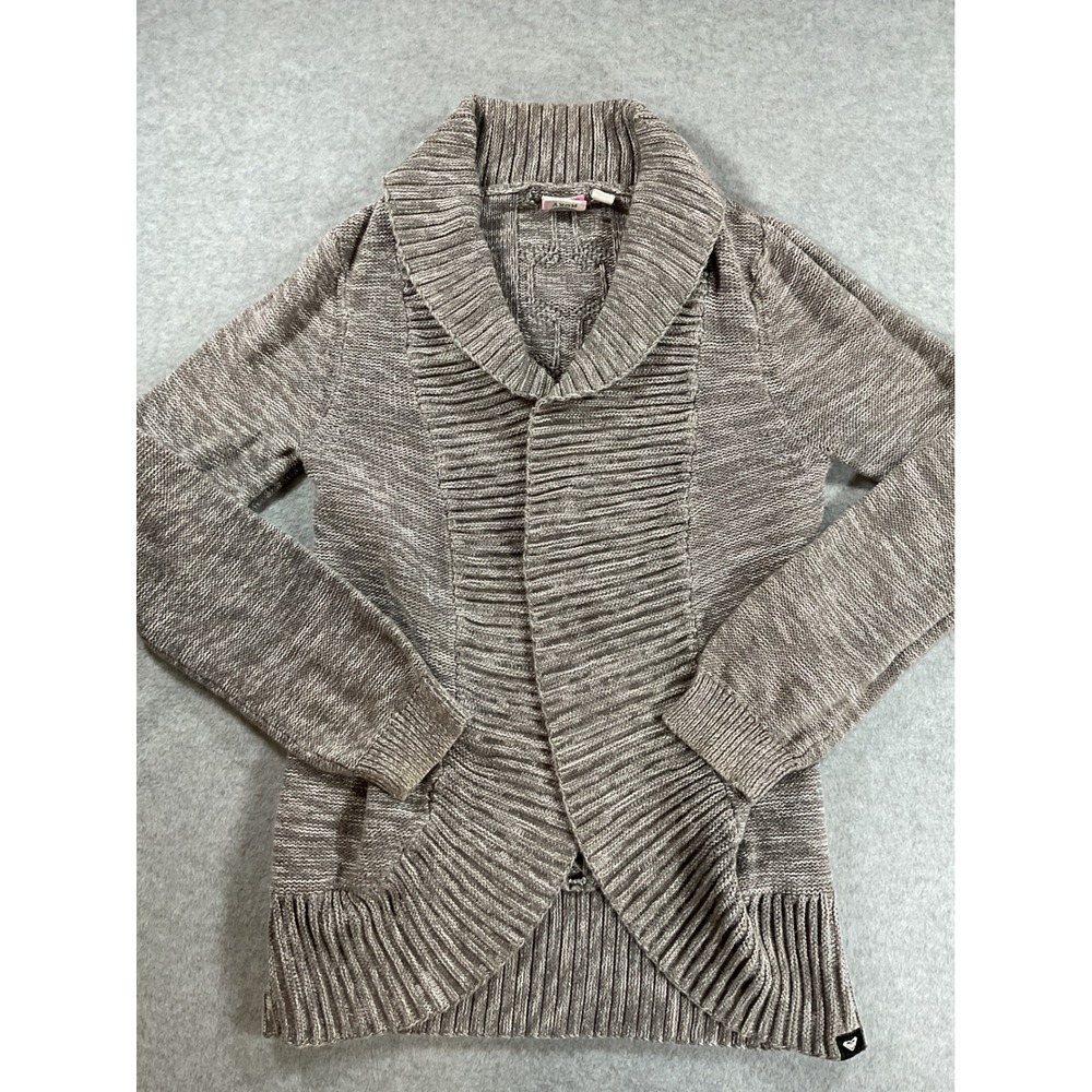 Roxy Womens Gray Marled Shawl Collar Open Front Cable Knit Cardigan M 2297